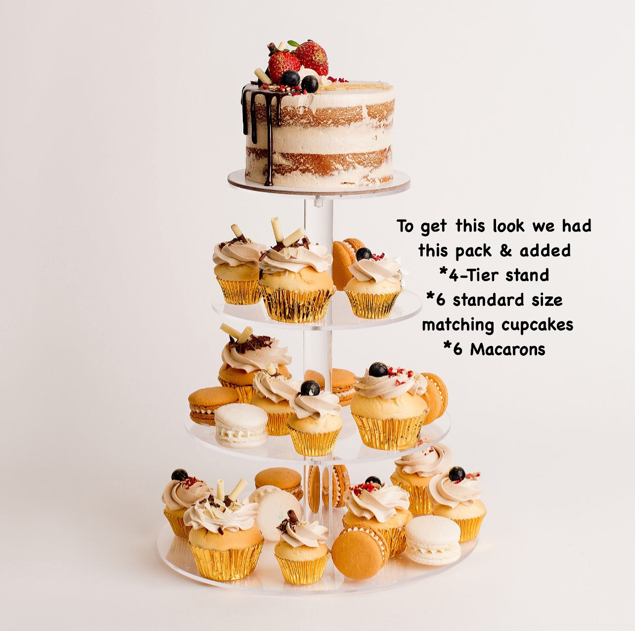 ute cake and cupcake pack. Semi-naked caramel mini cake with gorgeous buttercream icing, seasonal fruit, chocolate sail and delicious dripping gold. Plus mini cupcakes, meringue kisses and macarons. Ideal for work and corporate party celebrations. Cute Cakes & Co, Cute Cakes and Co, Brisbane online cake shop,