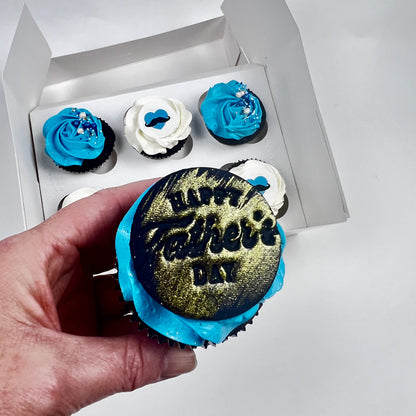 closed up of a cupcake with Happy Father Day topper 
