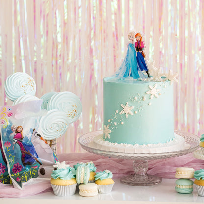  Disney Frozen themed birthday cake iced in light blue buttercream with snowflakes stars and glitter perfect for a little girl's birthday Looks fabulous.   Made with love by the five star cake shop ,Cute Cakes and Co, Brisbane.  Mitchelton , Cake shop near you 