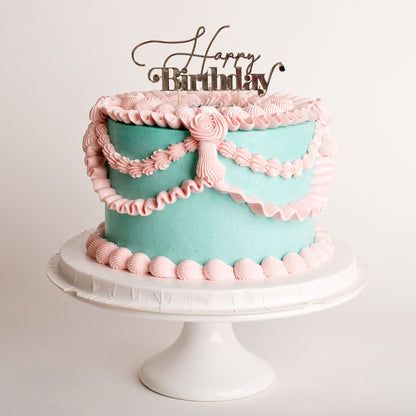 Bridgerton-inspired mini birthday cake vintage cake with Tiffany teal and pink Italian buttercream