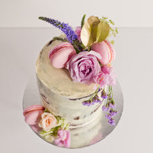 Load image into Gallery viewer, Semi-naked cake decorated with fresh flowers and macarons, birthday cakes, Brisbane cakes, Brisbane cakes, cakes home delivered, cakes home-delivered, Brisbane home delivered cakes, Brisbane home-delivered cakes, Cute Cakes &amp; Co, Cute Cakes and Co
