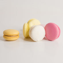 Load image into Gallery viewer, macarons, macaroons Raspberry pink, Vanilla white, Lemon yellow, Caramel, Mixed flavours macarons, Brisbane macarons, Brisbane macaroons, cakes home delivered, cakes home-delivered, Brisbane home delivered cakes, Brisbane home delivered macarons, Cute Cakes &amp; Co, Cute Cakes and Co
