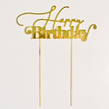 Happy birthday cake topper in gold, Birthday cake toppers, birthday cakes Brisbane, cakes Brisbane cake shops Brisbane, cupcakes Brisbane, cake shop Brisbane, Cute Cakes & Co, Cute Cakes and Co