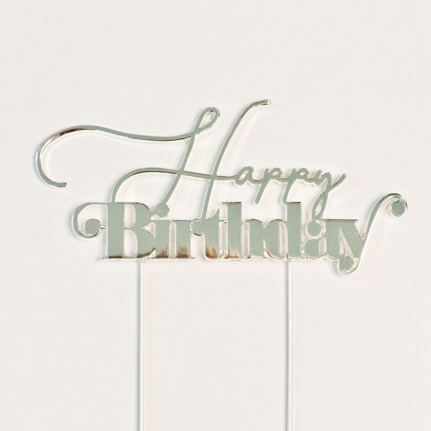 Happy birthday cake topper in silver, Birthday cake toppers, birthday cakes Brisbane, cakes Brisbane cake shops Brisbane, cupcakes Brisbane, cake shop Brisbane, Cute Cakes & Co, Cute Cakes and Co