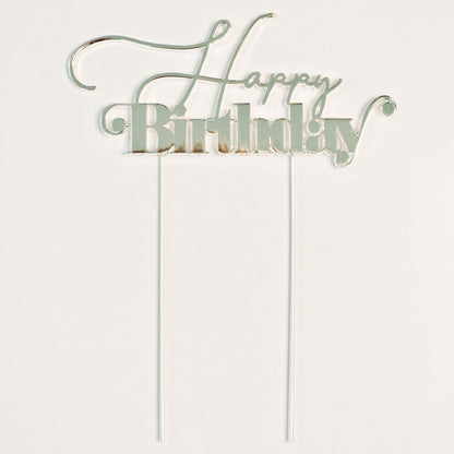 Happy birthday cake topper in silver, Birthday cake toppers, birthday cakes Brisbane, cakes Brisbane cake shops Brisbane, cupcakes Brisbane, cake shop Brisbane, Cute Cakes & Co, Cute Cakes and Co