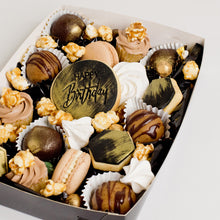 Load image into Gallery viewer, happy birthday treat box, happy birthday gift box, gift boxes, happy birthday presents, birthday ideas for men, birthday ideas for women,  cupcakes, macarons, truffles, chocolate truffles, cakes for men, male cakes, birthday cakes for men, Brisbane birthday cakes, Brisbane cakes, celebration, cakes home-delivered, cakes home-delivered Brisbane home delivered cakes, Cute Cakes &amp; Co, Cute Cakes and Co, Cute Cakes Co
