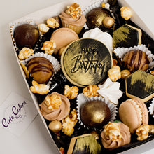 Load image into Gallery viewer, happy birthday treat box, happy birthday gift box, gift boxes, happy birthday presents, birthday ideas for men, birthday ideas for women,  cupcakes, macarons, truffles, chocolate truffles, cakes for men, male cakes, birthday cakes for men, Brisbane birthday cakes, Brisbane cakes, celebration, cakes home-delivered, cakes home-delivered Brisbane home delivered cakes, Cute Cakes &amp; Co, Cute Cakes and Co, Cute Cakes Co
