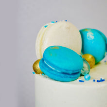Load image into Gallery viewer, Decorated cake with ombre buttercream and matching macarons. Brisbane cake shop Cute Cakes &amp; Co, Cute Cakes and Co, Cute Cakes Co
